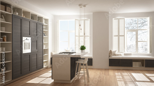 Modern White Kitchen With Dark Wooden Details In