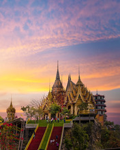 December 29 2018, Kanchanaburi, Thailand : Wat Tham Suea At Sunset Time.