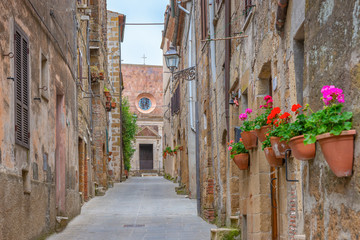 Fototapete - Beautiful alley in Tuscany, Old town, Pitigliano, Italy