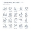 © t-vector-icons - Collection of 20 COST PUSH INFLATION linear icons such as Dividend, Discount mortgage, Cost-push inflation, Council tax line icons with thin line stroke, vector illustration of trendy icon set.