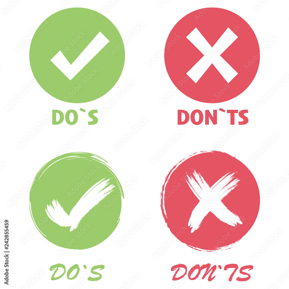 Dos and Donts. Check marks ui button with dos and donts. True or false ...
