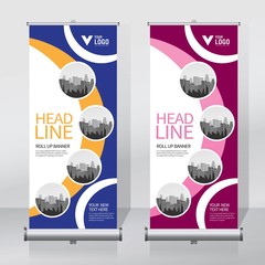 Wall Mural - Roll up banner design template, vertical, abstract background, pull up design, modern x-banner, rectangle size. 