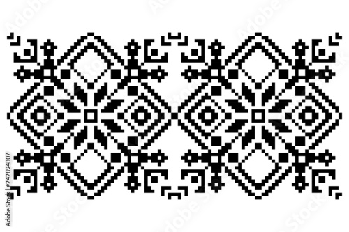 Original Slavic Horizontal Texture With Floral Elements Vector Square Black And White Seamless Pattern On White Background Geometric Russian Ornament For Your Design Stock Vector Adobe Stock