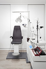 Ophthalmology machine. Eye-sighting machine and tools on Ophthalmologist office