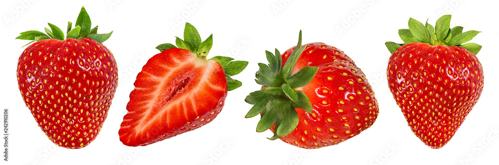 Fresh strawberry isolated on white background with clipping path - obrazy, fototapety, plakaty 