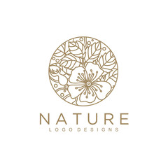 Poster - Tropical plant logo. Round emblem flower in a circle n linear style. Vector abstract badge for design of natural products, flower shop, cosmetics, ecology concepts, health, spa, yoga Center.