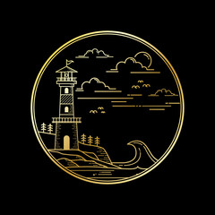 Wall Mural - Vector design of lighthouse golden color