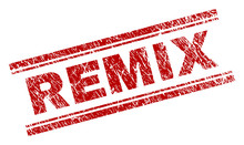 REMIX Seal Stamp With Grunge Effect. Red Vector Rubber Print Of REMIX Label With Grunge Texture. Text Label Is Placed Between Double Parallel Lines.