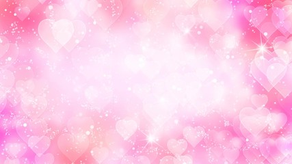 Wall Mural - Pink hearts appear on the shining soft background. Valentines Day holiday abstract loop animation.