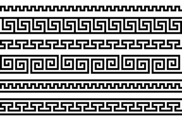 greek fret repeated motif. meander. vector seamless pattern. simple black and white background. geometric shapes. textile paint. repetitive background. fabric swatch. wrapping paper. texture