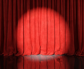 Wall Mural - red stage curtains with flash or spotlight.