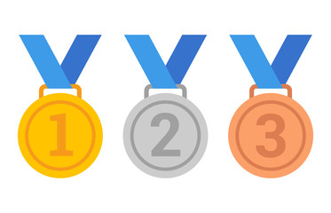 Wall Mural - Gold, silver and bronze medals with 1st, 2nd and 3rd place numbers flat vector icons for sports apps and websites