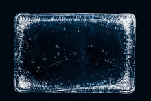Large Rectangle Of Clear Ice With Air Bubbles, On Black Background, With Clipping Path.