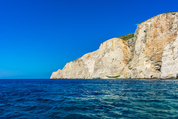 Greece, Zakynthos, Boat tour cruising along the cliffy coast to shipwreck beach