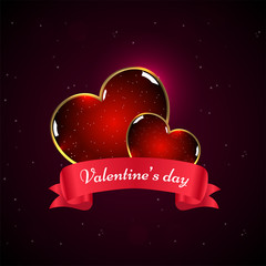 Wall Mural - glowing heart shapes illustration with stylish lettering of valentine's day. can be used as greeting