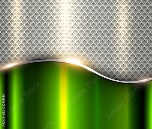 Abstract business background, elegant silver green metal vector illustration.