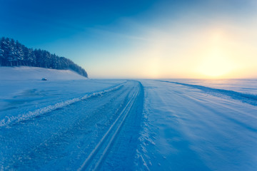 Cold weather lake landscape  from Sotkamo, Finland.