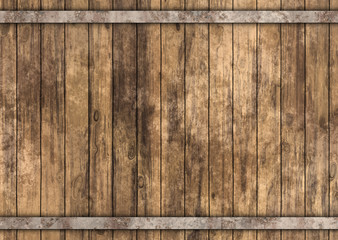 wooden barrel with metal rusty straps