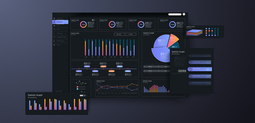 Aufkleber - Infographic dashboard template with flat design graphs and charts. Dashboard theme creative infographic