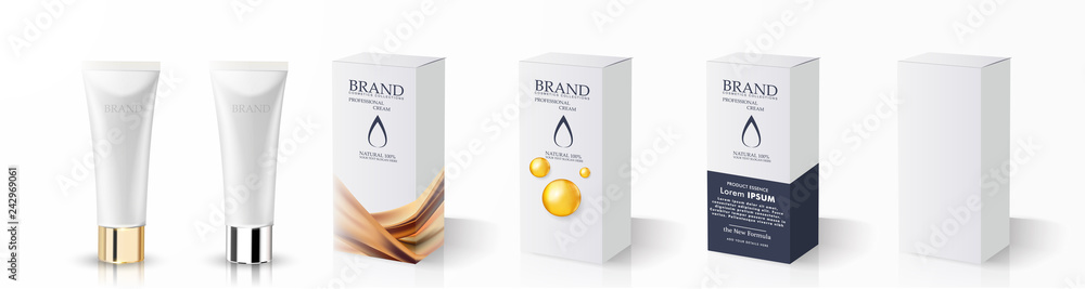 Cream tube and packaging. Ointment or toothpaste box mockup - obrazy, fototapety, plakaty 