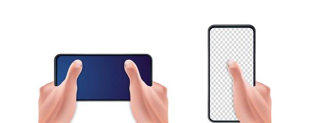 Aufkleber - Vector 3d realistic human hand holding smartphone and touching screen