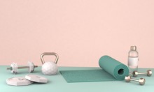 3D Rendered Illustration . Workout Equipment For Training At Home Or In Studio Or Gym, Female Concepr.
