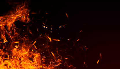 realistic isolated fire effect for decoration and covering on black background. concept of particles