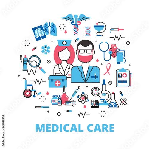 Flat Line Design Website Banner Of Health Care Clinic And