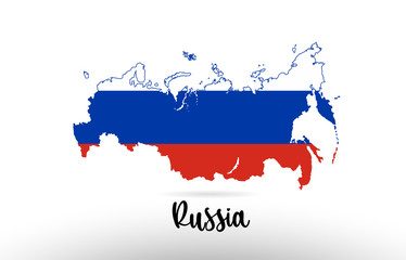 Russia country flag inside map contour design icon logo