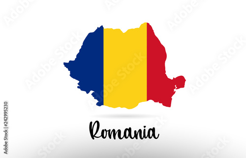 Fotografía Romania country flag inside map contour design icon logo