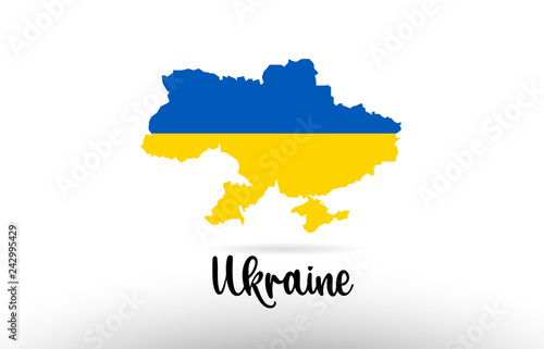 Fotomural Ukraine country flag inside map contour design icon logo