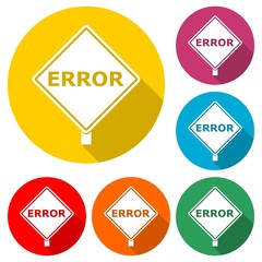 Wall Mural - Error sign, Error message icon or logo, color set  with long shadow