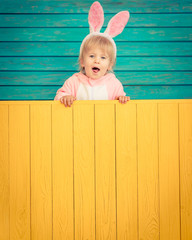 Canvas Print - Funny kid wearing Easter bunny