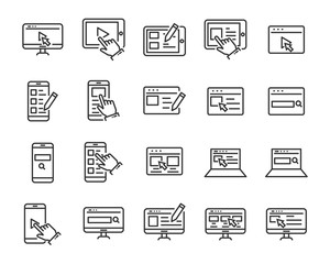 set of website icons, such as web, browser, network, writing, blogger