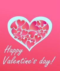 Sticker - Greeting pink card with abstract heart shape for Valentine’s day party