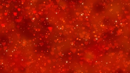 Wall Mural - Red hearts appear on the shining soft background. Valentines Day holiday abstract loop animation.