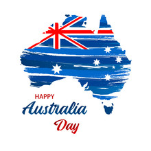 Happy Australia Day. Map Of Australia With Flag. Vector Illustration For Greeting Card, Poster And Banner.