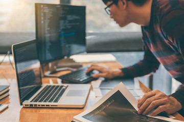 Wall Mural - professional development programmer working in programming website a software and coding technology,