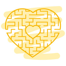 Color Heart Shaped Labyrinth. Game For Kids And Adults. Puzzle For Children. Labyrinth Conundrum. Flat Vector Illustration Isolated On White Background. Love Search Concept.