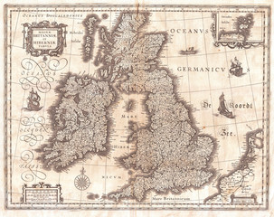 Fototapete - 1631, Blaeu Map of the British Isles, England, Scotland, Ireland