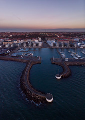 Wall Mural - Panoramic view of the famous harbor walk in Helsingborg, Sweden. Shot during sunset from a different angle. 