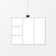 © Vera - Collage vector illustration isolated on white. Paper photo frame hanging with binder clips. Wedding album page layout template. Advertising poster. Free space for your picture or design.