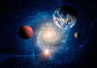Wall Mural - planets of the solar system against the background of a spiral galaxy in space. elements of this ima