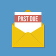 past due letter in yellow envelope, flat vector illustration