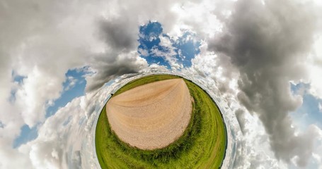 Wall Mural - curvature of space little planet transformation. full flyby panorama landscape on gravel road in sun