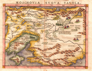 Fototapete - Old Map of Russia, Muscovy and Ukraine 1574, Ruscelli