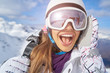 © ZoomTeam - Young woman skier at winter ski resort in mountains,