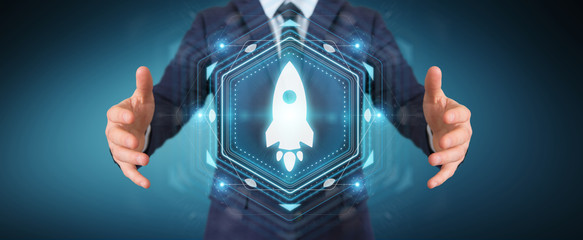 Fototapete - Businessman using startup digital interface 3D rendering