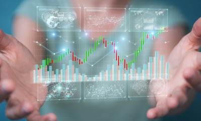 Aufkleber - Businessman using 3D rendering stock exchange datas and charts