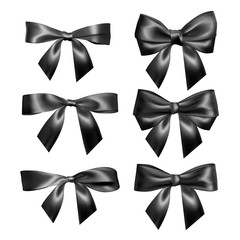 Wall Mural - Set of Realistic black bow. Element for decoration gifts, greetings, holidays, Valentines Day design. Vector illustration